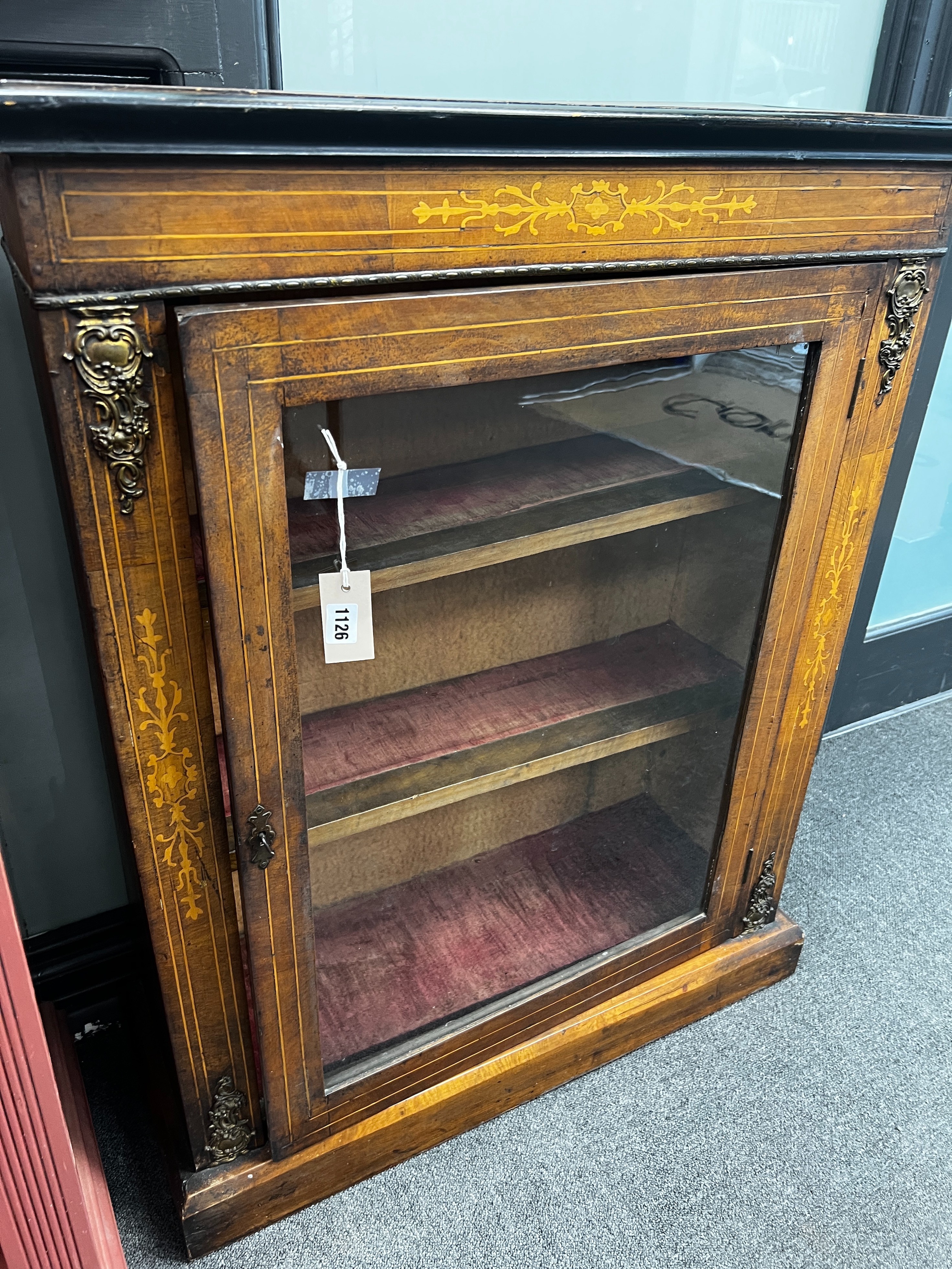 A Victorian gilt metal mounted walnut pier cabinet, width 75cm, depth 29cm, height 97cm